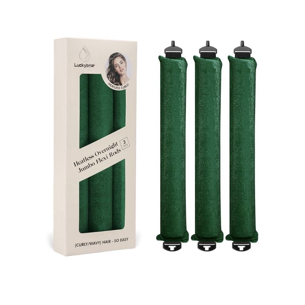 Luckybear Heatless Hair Curler Rods for Overnight Satin Flexi Curls, 3pcs Green